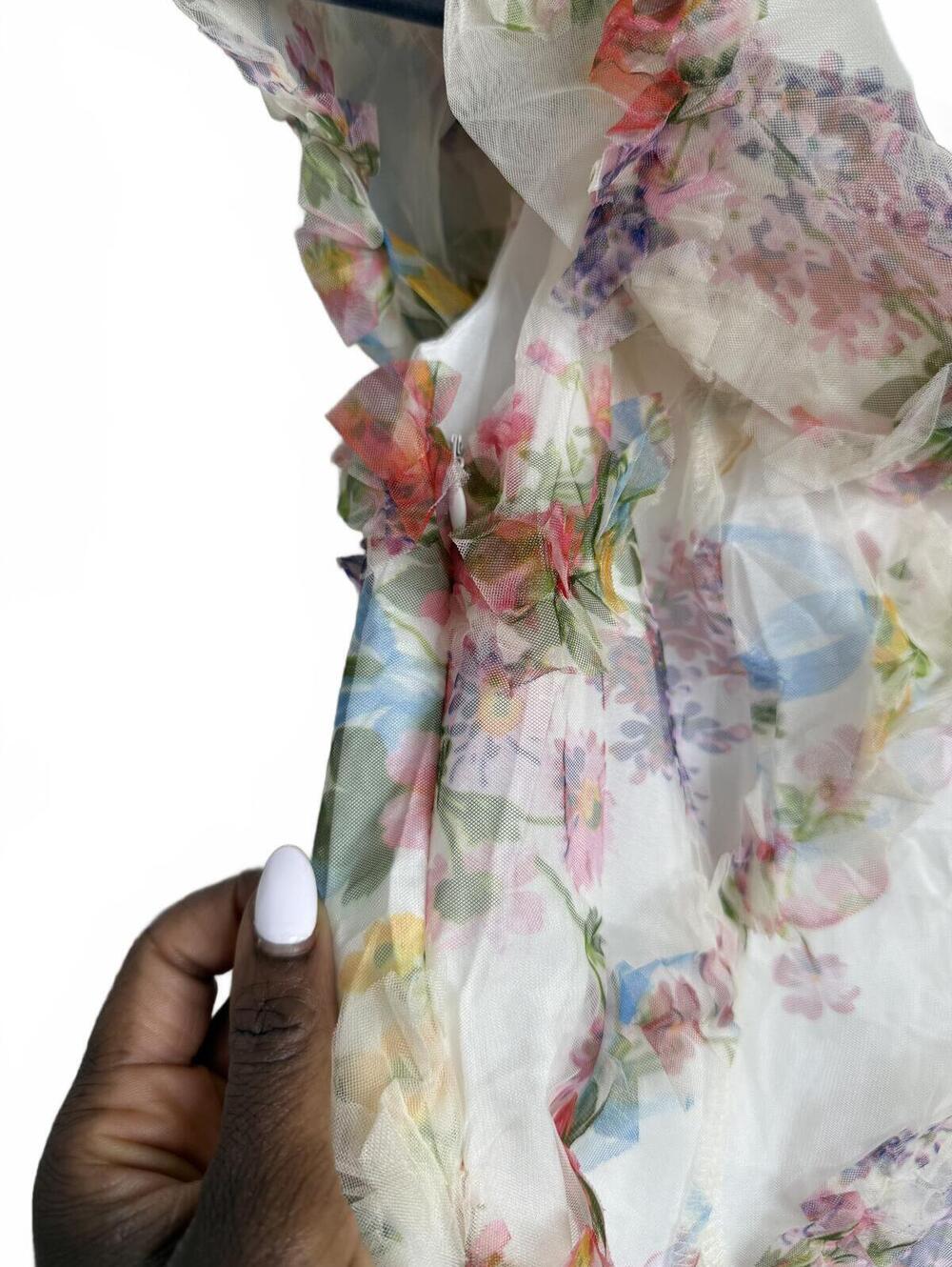 Floral Off-Shoulder Ruffle Sheer Top - Picture 4 of 4